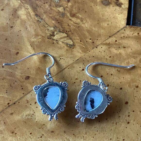 Genuine White Buffalo Sterling Silver Southwestern Earrings - Picture 4 of 8